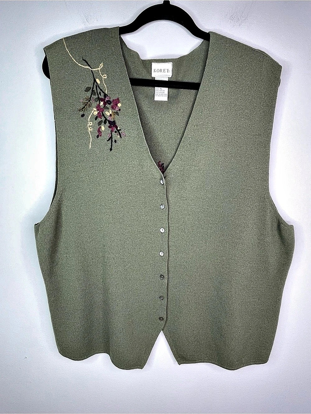 Vintage Koret Embroidered Knit Green Vest Size XL